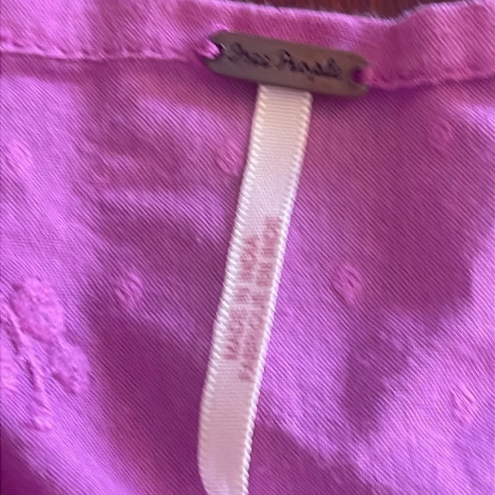 26098 Free People Drive You Mad Blouse Sz Small Boho Tie Sleeves Neon Orchid EUC - Picture 3 of 11